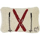 Chandler 4 Corners Artist-Designed Crossed Skis Hand-Hooked Wool Decorative Throw Pillow - Ski Pillow for Couches & Beds - Ea