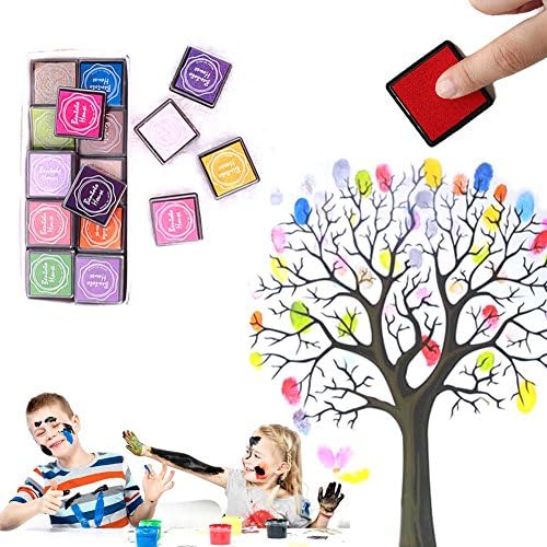 COVASA 20 Colors Rainbow Craft Finger Ink Pads for Kids Diy Rubber Stamps Card Making