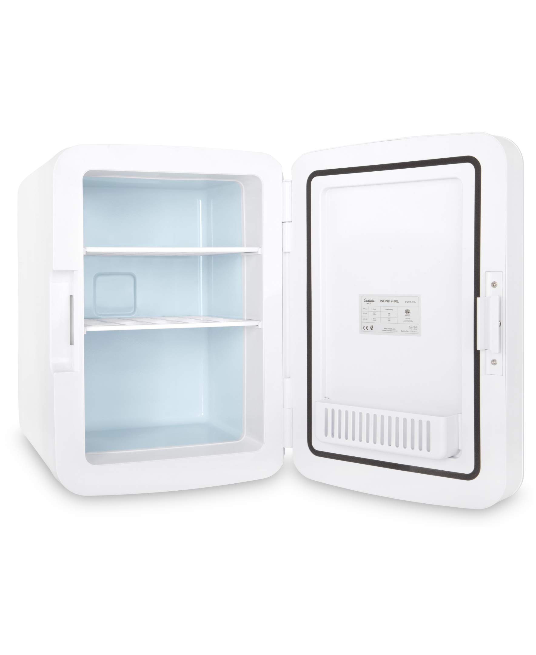 Cooluli 10L Mini Fridge for Bedroom - Car, Office Desk & College Dorm Room - 12v Portable Cooler & Warmer for Food, Drinks, Skincare, Beauty & Makeup - AC/DC Small Refrigerator with Glass Front, Blue