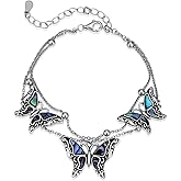 QKABTI Abalone Butterfly Layered Bracelet for Women, 925 Sterling Silver Adjustable Chain, Handmade Boho Animal Jewelry Gift for Her