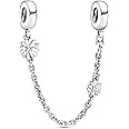 Pandora Daisy Flower Safety Chain Charm - Compatible Moments Bracelets - Jewelry for Women - Gift for Women in Your Life - Made with Sterling Silver & Cubic Zirconia, No Box