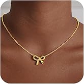 Maxcate Dainty Bow Gold Necklaces for Women Non Tarnish - 14k Gold Plated Pendant Necklace Trendy Cute Simple Statement Charm Bow Chain Necklace Gold Jewelry for Women Birthday Christmas Gift