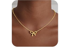 Maxcate Dainty Bow Gold Necklaces for Women Non Tarnish - 14k Gold Plated Pendant Necklace Trendy Cute Simple Statement Charm Bow Chain Necklace Gold Jewelry for Women Birthday Christmas Gift