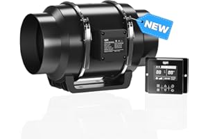 AITECAC Inline Duct Fan 6 Inch 402 CFM Ventilation Exhaust Fan with Temperature and Humidity Controller, Silent Grow Tent Fan for Heating Cooling Booster