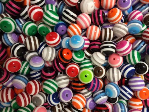 10pc 20mm Assorted Stripes Resin Chunky Beads Bubblegum Beads Necklace Beadin...