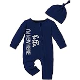 Hihosdor Newborn Boy Clothes Letter Print One Piece Romper Baby Coming Home Outfits with Hat 3pcs Baby Boy Clothes