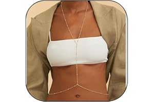 14K Gold Sexy Body Chains for Women, Layered Rhinestone Crossover Bikini Bra Body Jewelry, Summer Beach Crystal Belly Waist C