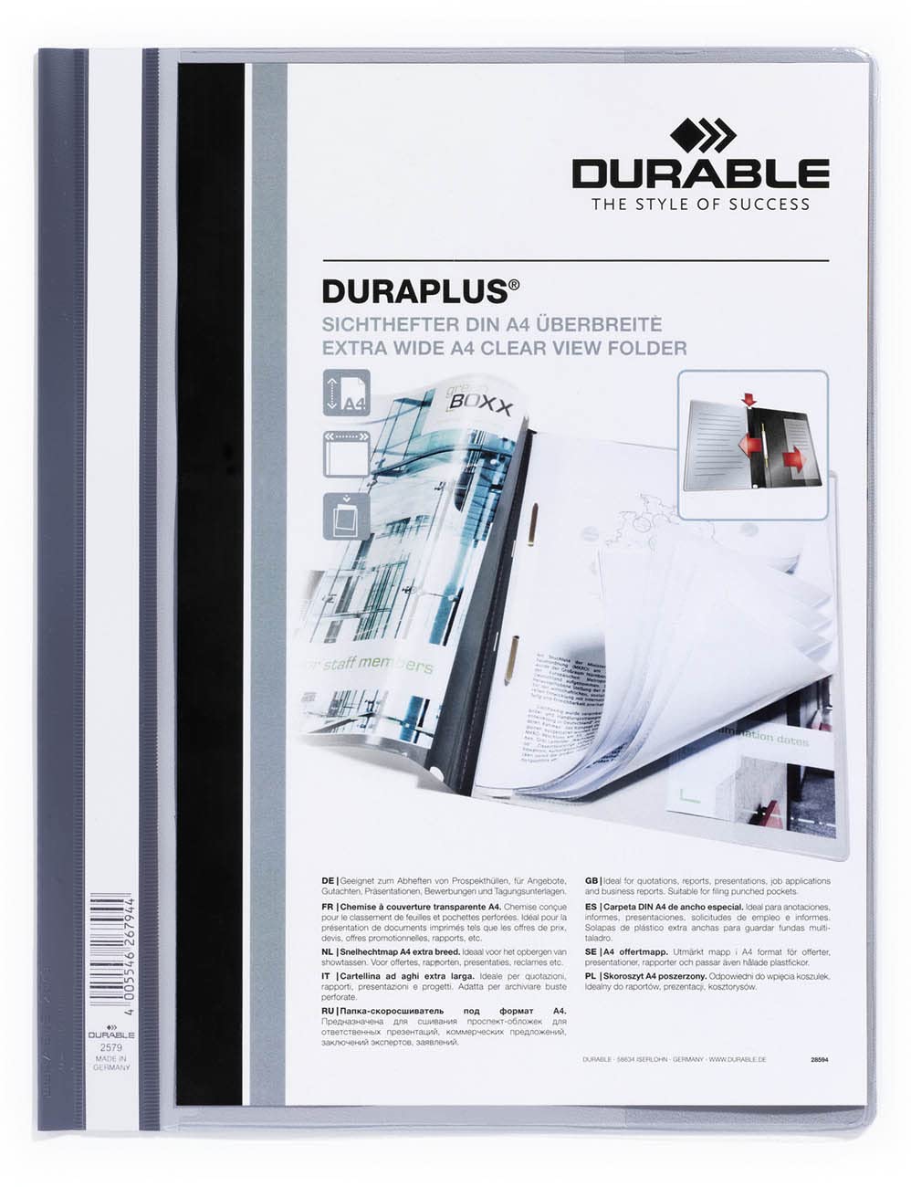 Durable DURAPLUS Presentation Folder - Pack of 25 A4 Grey Folders - Ideal for Storing Presentations, Invoices, Quotations, School Work & More — image 1