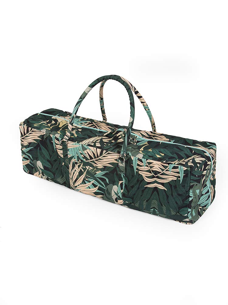 Yoga Studio Designed Yoga Kit Bag – Green Jungle, 71cm x 23cm x 18cm, Embroidered Lotus Cotton Yoga Bag with External Storage Pockets