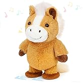 Easfan Talking Pony Repeats What You Say Walking Singing Stuffed Animal Electric Interactive Plush Toy Funny Animated Toy Mimicking Speaking Birthday for Kids Toddlers,9''