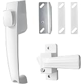 MOSECYOU Screen and Storm Door Push Button Latch Handle Set with Night Lock | Standard Size, Metal Construction, Fits Mounting Holes with 1-3/4" Spacing, Tie Down End, For Outswing Doors