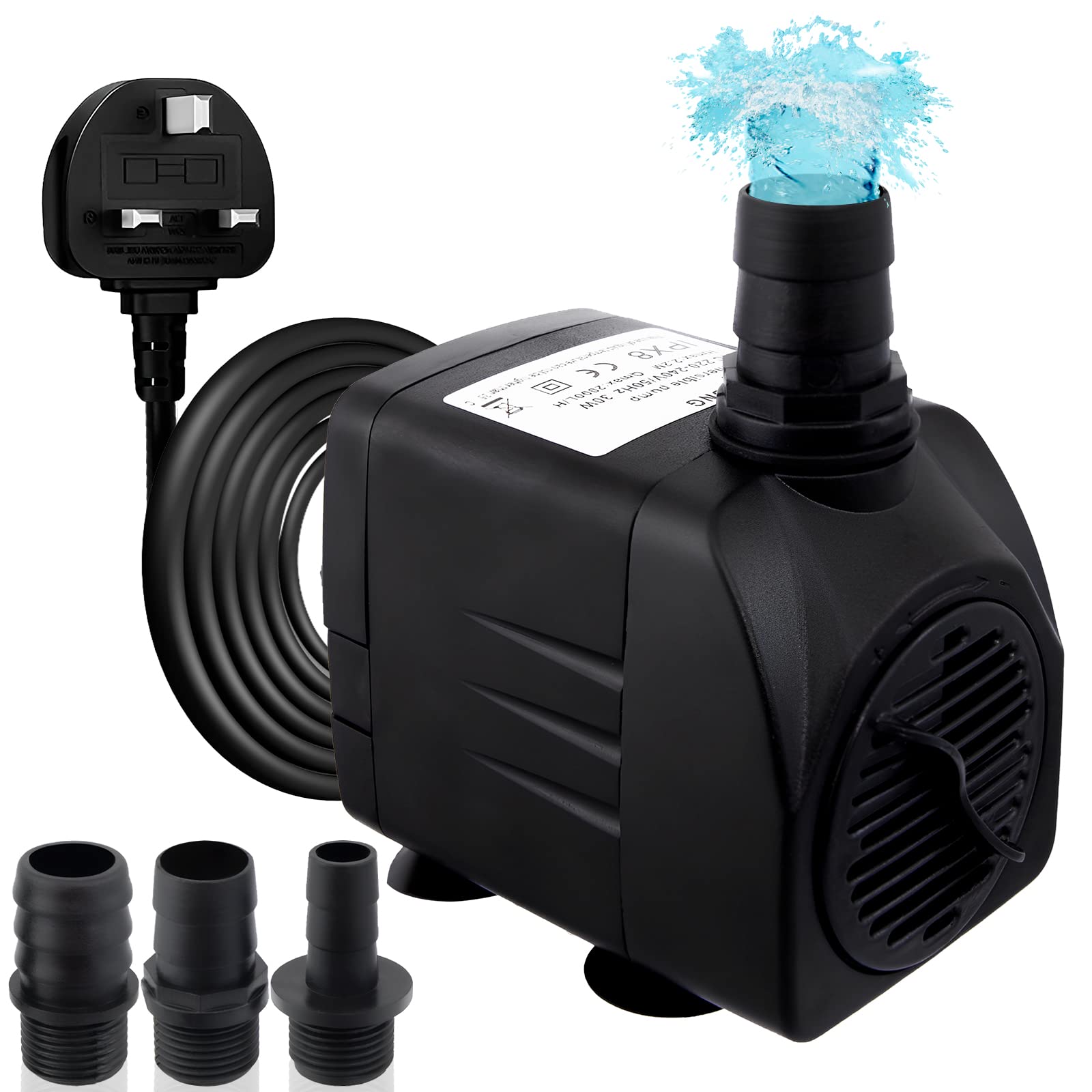 Awroutdoor Submersible Water Pump, Ultra Quiet Water Feature Pump(30W,2500L/H) for Aquarium, Fish Tank,Pond,Hydroponics, Statuary, with 4 Strong Suction Cups, Adjustable Water Volume (13/16/19mm)