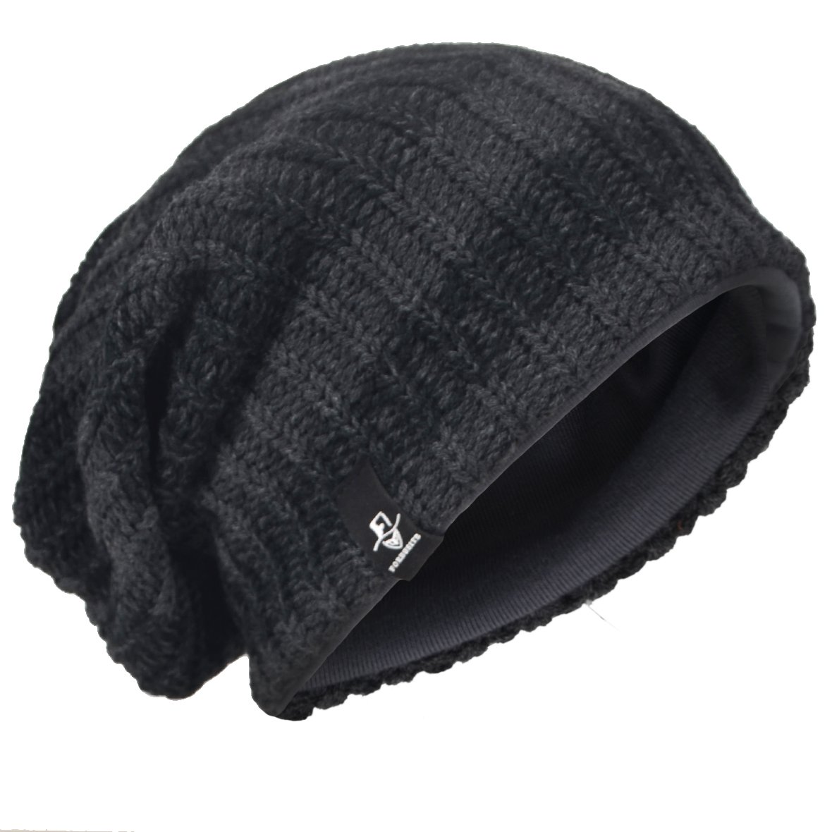 Men Oversize Beanie Slouch Skull Knit Large Baggy Cap Ski Hat B08 (Stripe-Dgrey)