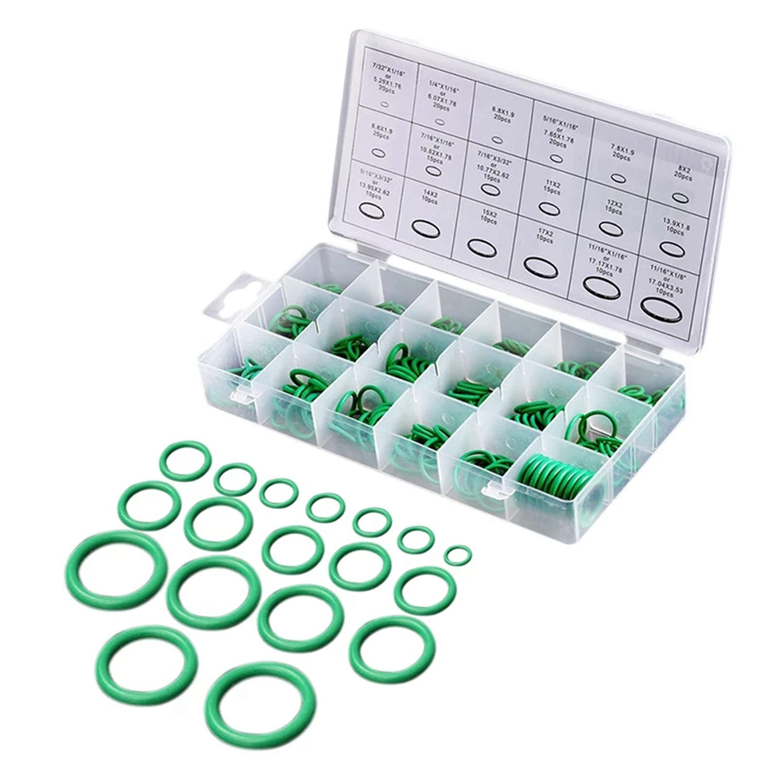 270PCS NBR O Rings Kit,18 Sizes Rubber O Ring Auto Repair O-Ring for Plumbing and Auto Repair, Garages, Workshops with Storage Box （Green）