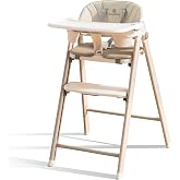 Maydolly Baby Highchair,4-in-1 Portable Highchair,Foldable High Chair | Easy to Clean,Adjustable Height High Chair with 8 Levels,Safety Harness, One-Second Fold,Holds up to 165 lbs,Light khaki