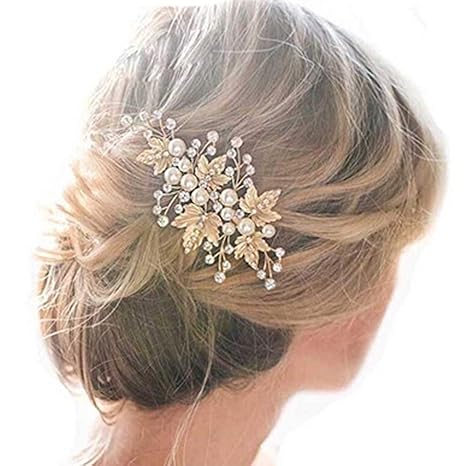 Buy Gold Sppry Wedding Hair Clips 2 Pcs Crystal Pearl Hair