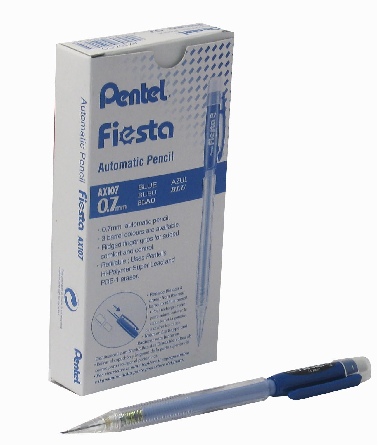 Pentel Fiesta 0.7mm Mechanical Pencil - Blue Barrel (Pack of 12), AX107-CO