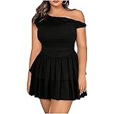 MakeMeChic Women's Plus Size Cocktail Dress Fall Asymmetrical Mini Dress Ruffle Party Dresses