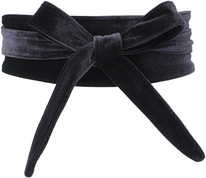 shengweiaoWomen's Soft Velvet Wrap Around Self Tie Waist Belt (Black)