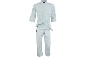 TRUESAGAUSA - Regular Light Weight Karate Open Coat Uniform 8 Oz Cotton Poly White Belt Included