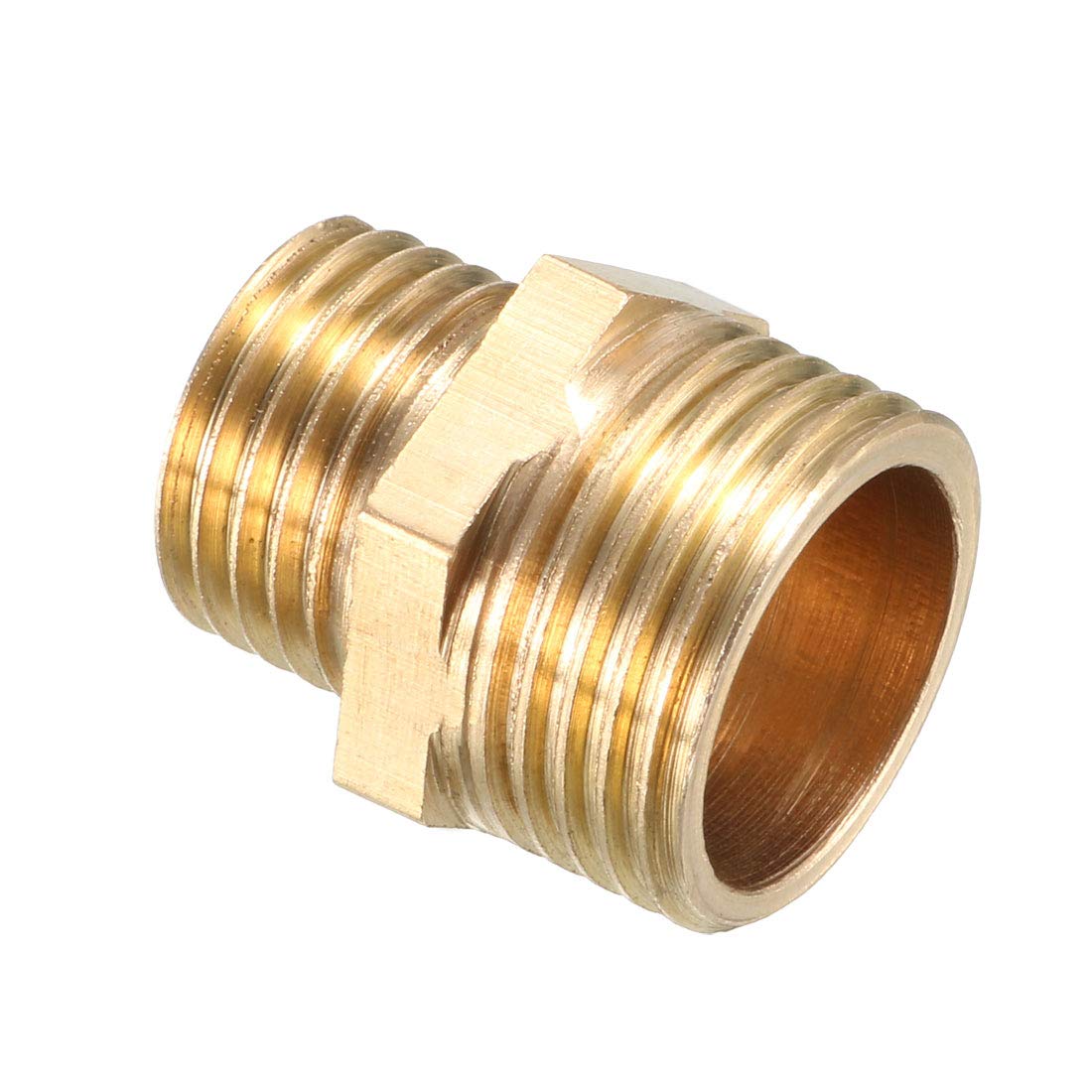 sourcing map Brass Pipe Fitting Reducing Hex Bushing 3/8 BSP Male x 1/4 BSP Male Adapter