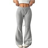 Verdusa Womens Fleece Lined Pants Drawstring Elastic Waist Flare Sweatpants Casual Bell Bottom Pants Winter Outfits