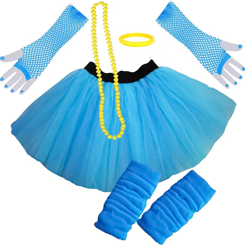 Paper Umbrella Ladies NEON Tutu Skirt Legwarmers Gloves 5 Piece Set (UK 8-14, Turquoise)