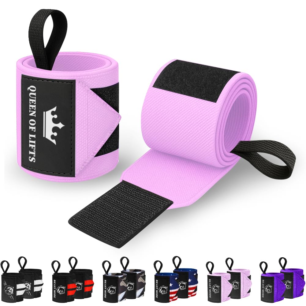 Photo 1 of TECEUM Weightlifting Wrist Wraps with Thumb Loop – Pink – Queen of Lifts – 12 inch – Heavy-Duty Workout Wrist Support & Protection – Ideal for Powerlifting, Strength Training, Bodybuilding