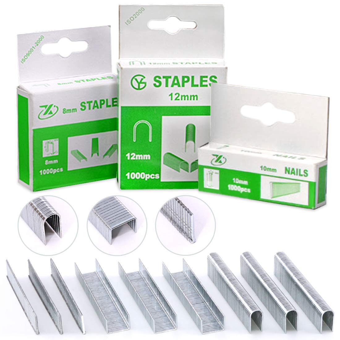 AECCN Heavy Duty Staples Combo Kit - 3000Pcs Staples for Staple Gun, Including Door-Type & U-Type & T-Types Staple Perfect for Fixing Material, Decoration, Carpentry, Furniture, Doors and Windows