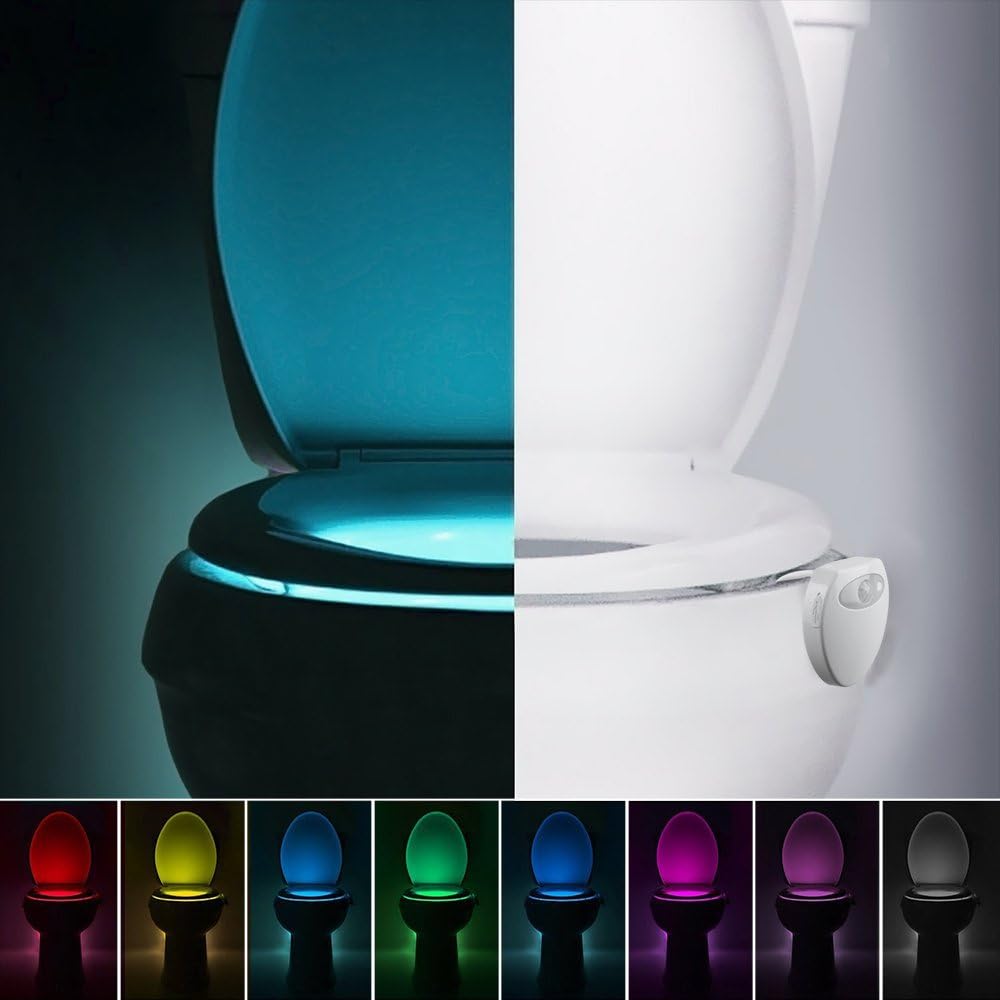 NEWNEN Motion Sensor LED Toilet Light 8 Colors USB Charging Bowl Light Activated Toilet Night Light Fits Any Toilet Pack of 2