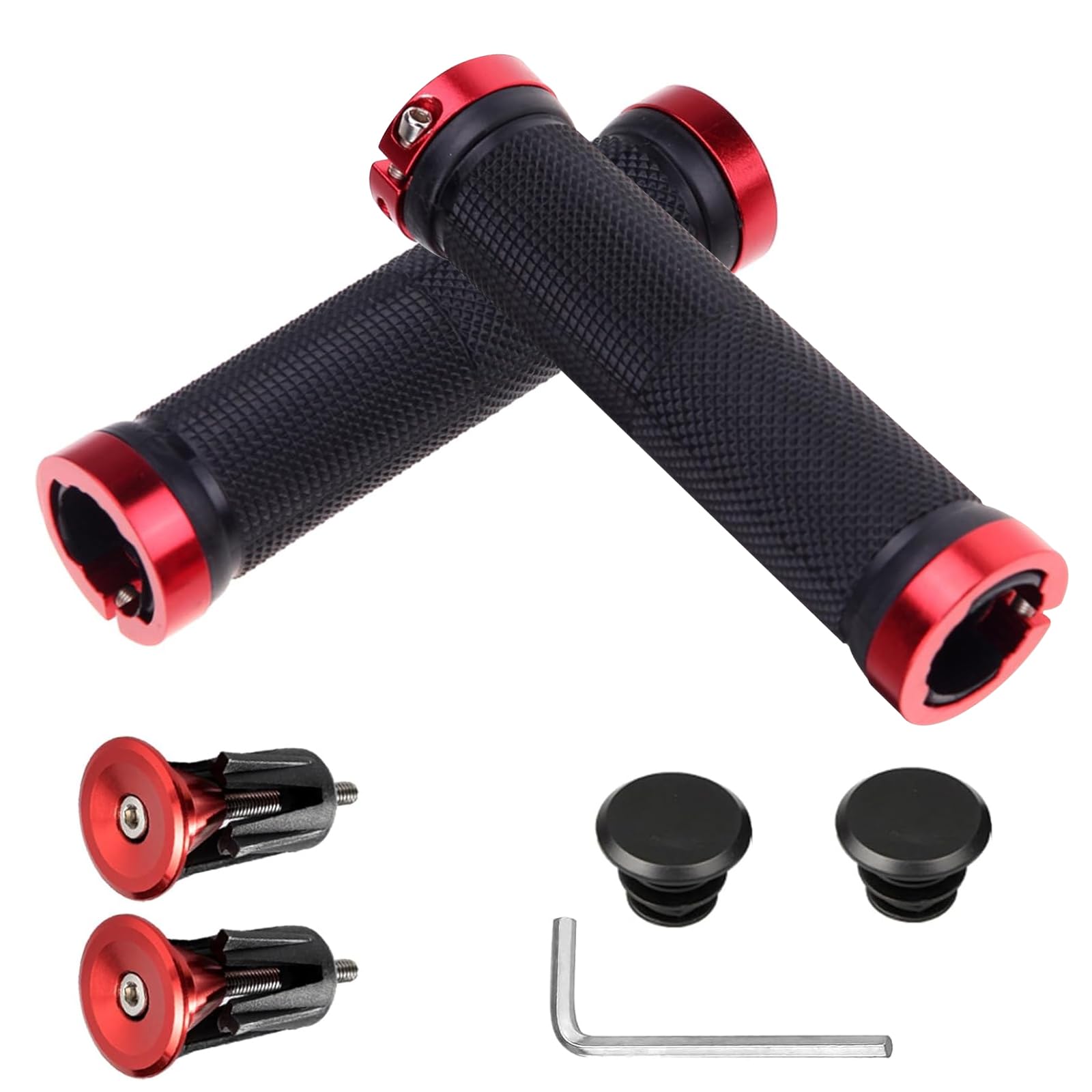 HAPPOW 2Pcs Bike Handlebar Grips,Non-Slip Rubber MTB Grips with Aluminum Lock,Professional Bicycle Handle Grips for Mountain Bikes, Scooters, and BMX with Installation Tools