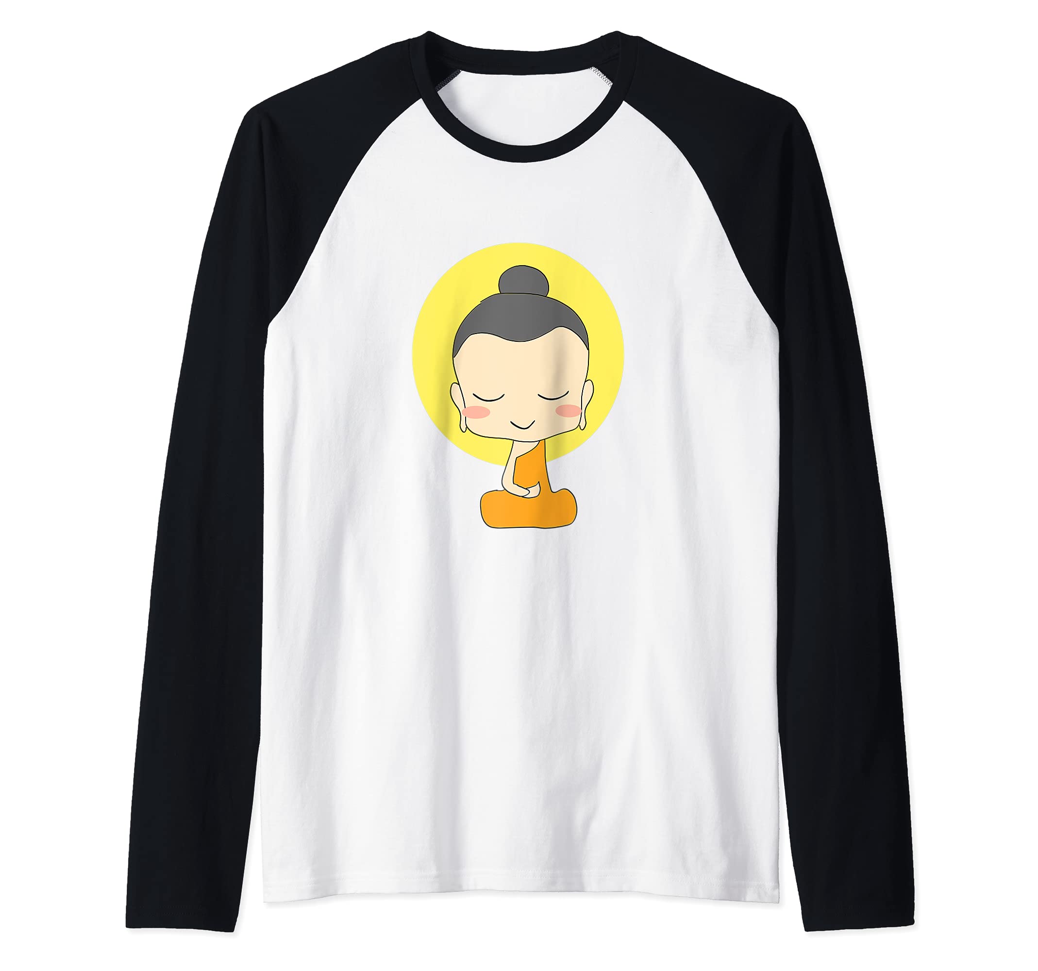 Buddha Monk Meditation Cartoon Raglan Baseball Tee