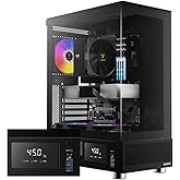 GAMDIAS ATX Mid Tower Computer Case with Tempered Glass, Gaming PC Case w/Temperature Display LCD & 3X 120mm ARGB Fans, Suppo