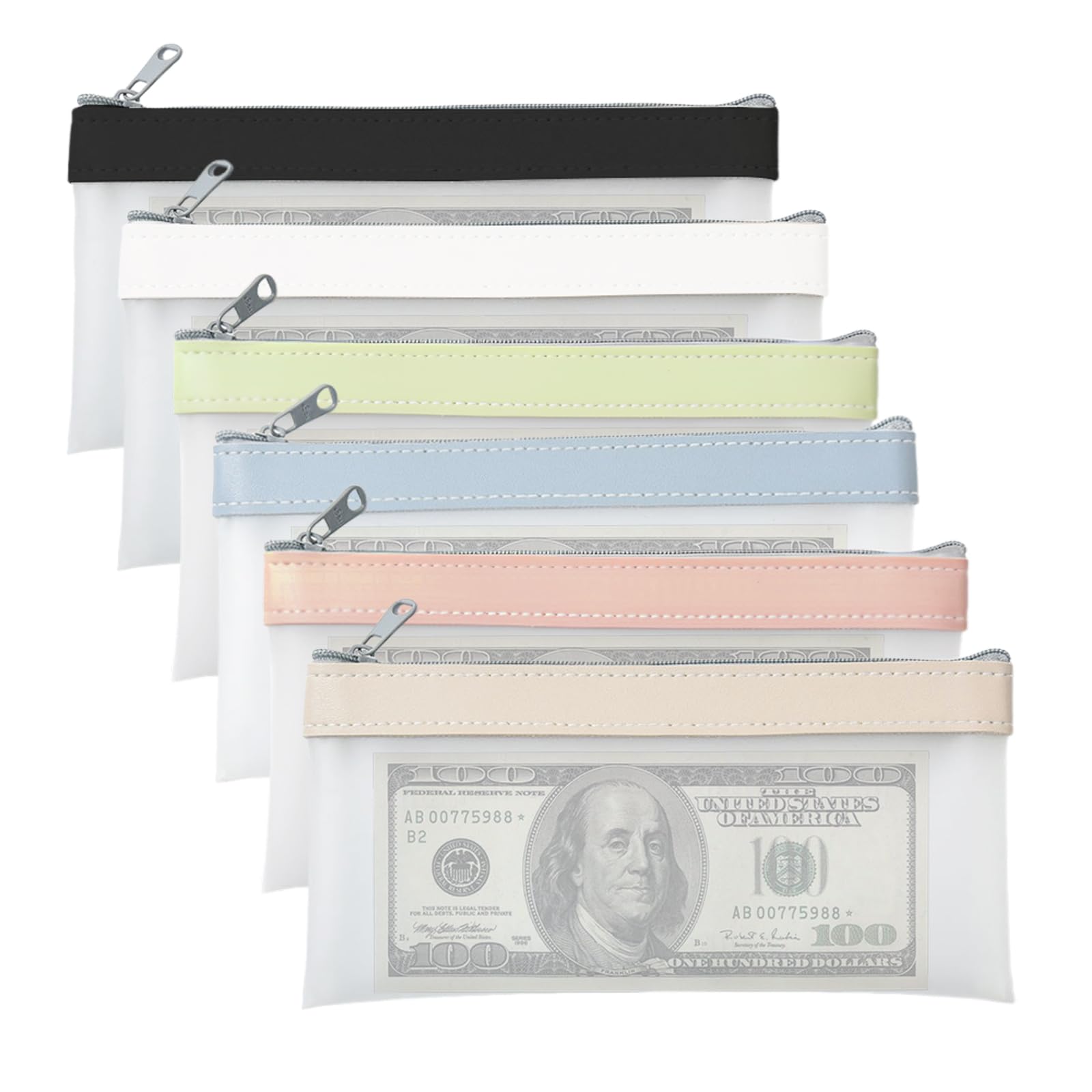 6 Pcs Money Bags with Zippers, Multicolored Money Envelopes for Cash, Money Pouch, Money Wallets for Cash, Coins, Receipts, Travel Storage, and Office Supplies