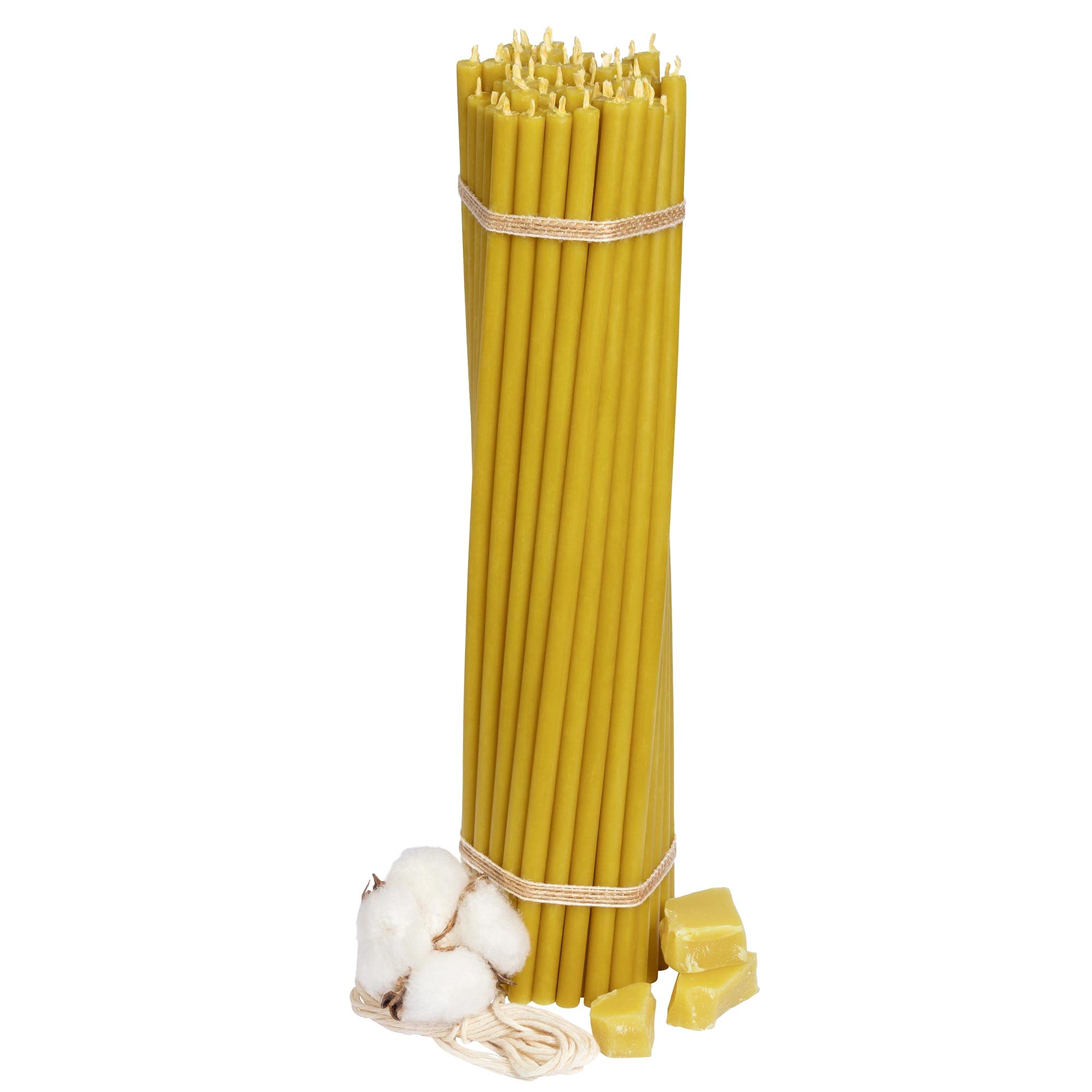 Diveevo church beeswax candles №40 - amber 50 pcs. I ritual candles L-26.5 cm Ø-7.15 mm I 120 min burning time of honey yellow color I 500 g of thin drip- and smokeless candles