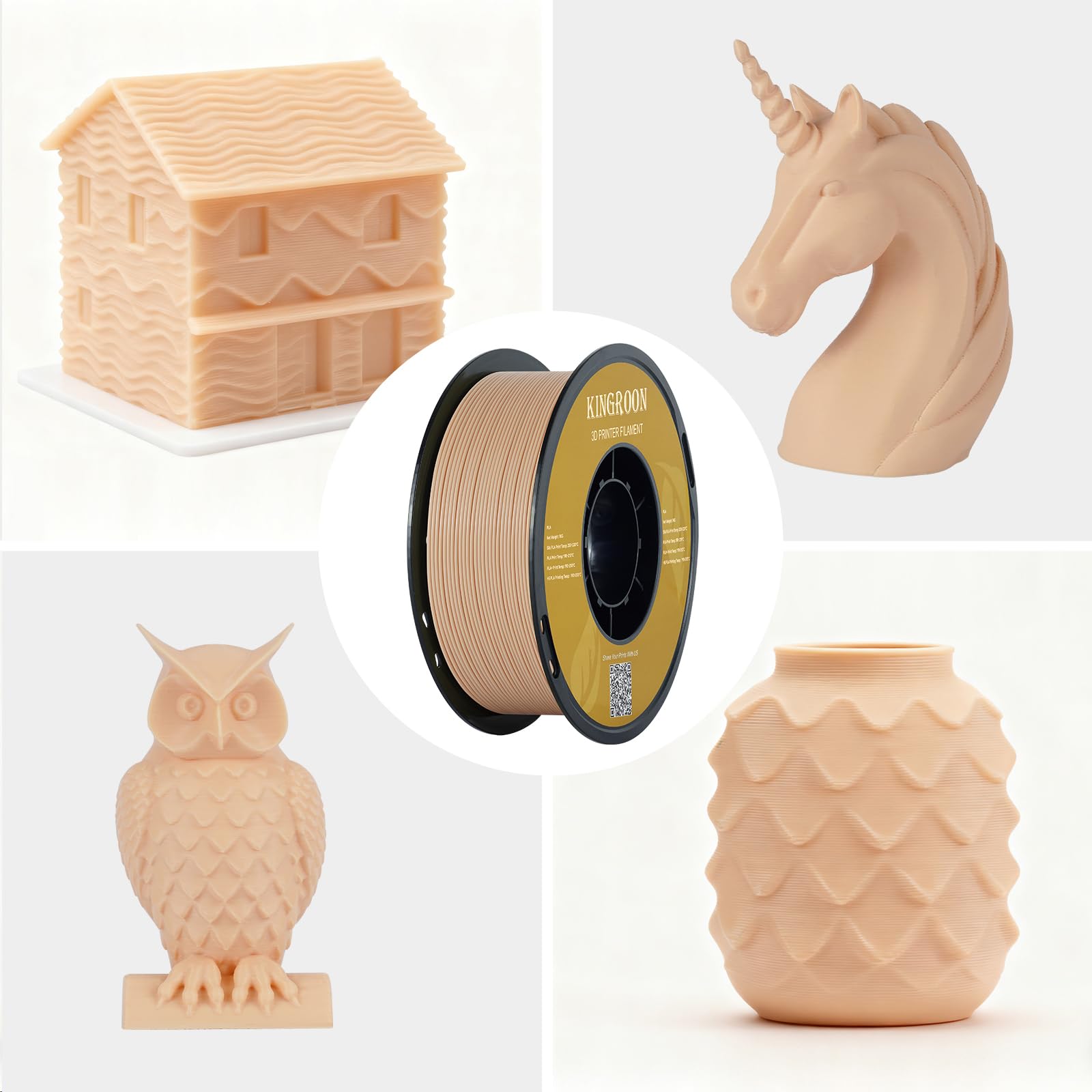 Kingroon PLA Filament 1.75mm, PLA 3D Drucker Filament Maßgenauigkeit +/- 0.03mm, 10KG Spule (22 LBS) PLA Filament für 3D Drucker, Schwarz Weiß Grau Rot Blau Gelb Grün Transparent Orange Silber 5