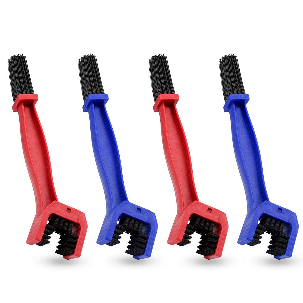 Fulushou 4 PCS Brush Chain Motorcycle Bike Brush Cleaning Cycle Gears Maintenance 3 Sided Bristles Cleaning Brush for Bike Motorcycle Chain (Blue and Red)