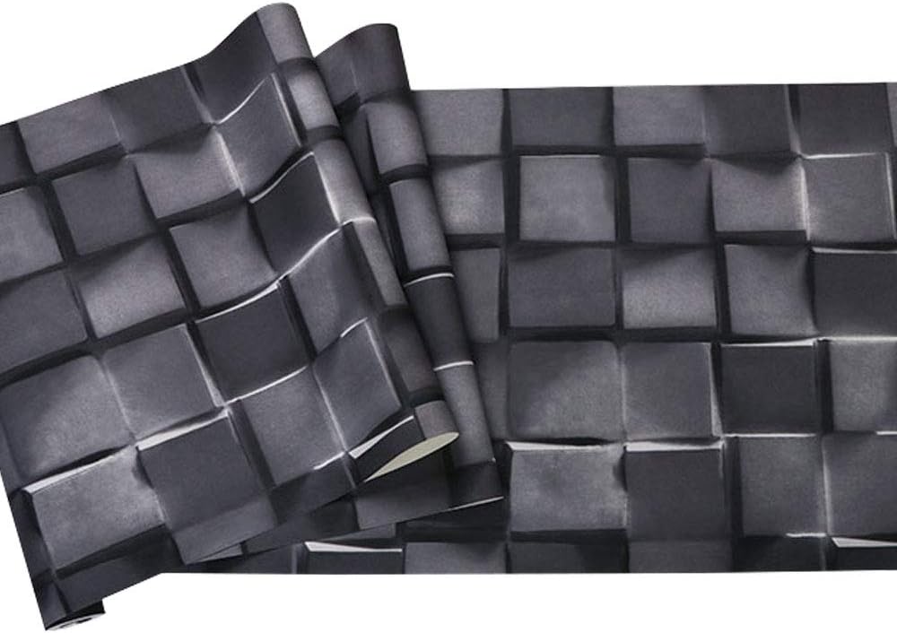 3D stereo black and white plaid wallpaper black gray wallpaper (Color : Gray-black)