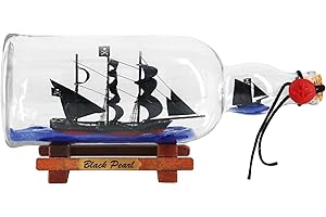 NAUTIMALL 11inch Black Pearl Pirate of The Caribbean Dual Model Ship in a Bottle Glass Ornament Gift for boy (Black Pearl 11”)