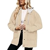 PAODIKUAI Women's Oversized Denim Jacket Casual Long Sleeve Vintage Jean Jacket Top Coat with Detachable Hood