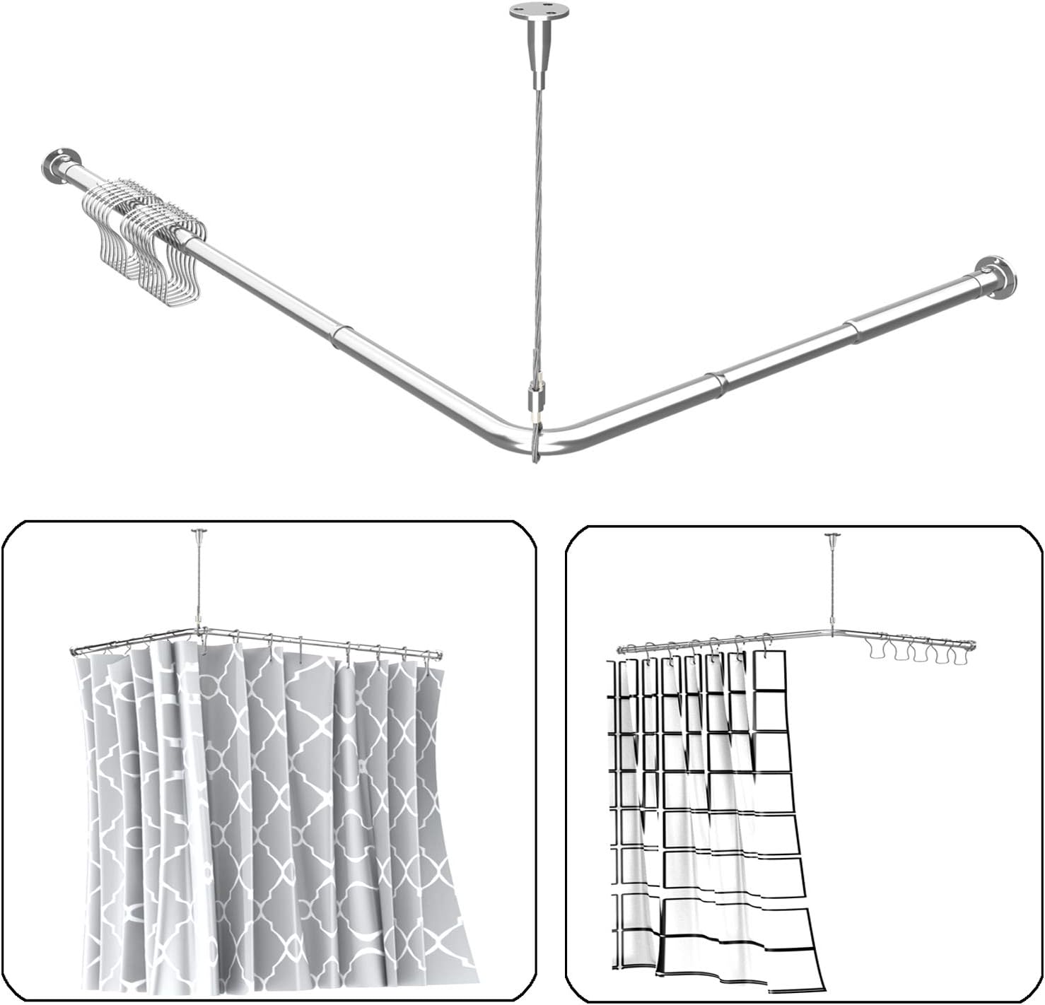 Quany Life Stretchable Corner Shower Curtain Rod Easy