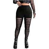 WDIRARA Women's Plus Size Hollow Out Leggings Elastic Waist Goth Punk Skinny Pants