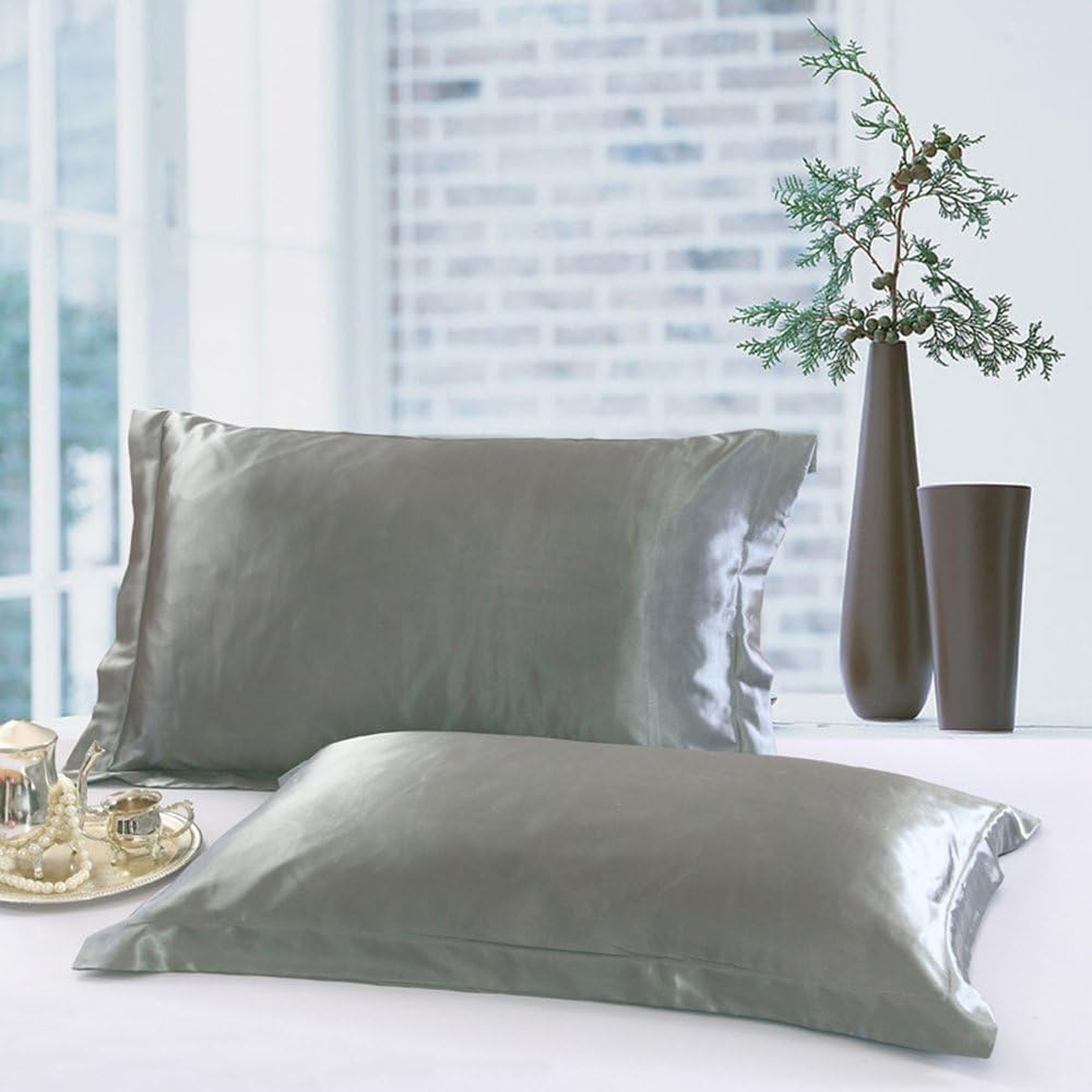 AWLAND Silk Pillowcase 2Pack Queen Size 19x29 Inch Pillow Cases Protectors Silk Satin Skin and Hair Beauty Sateen Bedding Sets Pillow Covers - Gray
