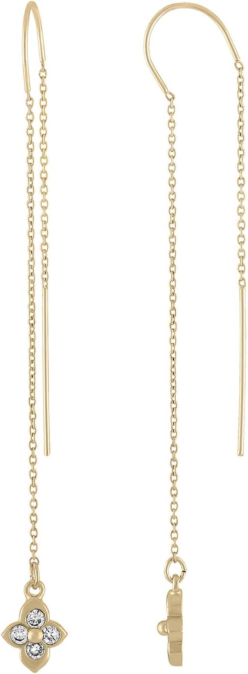 Quartrefoil Stone Long Chain Threader Earrings for Women Fashion