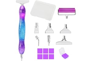 Ninonly Diamond Art Pen, Diamond Painting Pen with 6 Metal Tips, 6 Painting Glue Clay, Roller, 5D Diamond Art Accessories and Tools for DIY Craft, Purple Blue