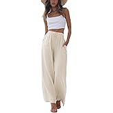 Faleave Women's Cotton Linen Summer Palazzo Pants Flowy Wide Leg Beach Trousers with Pockets