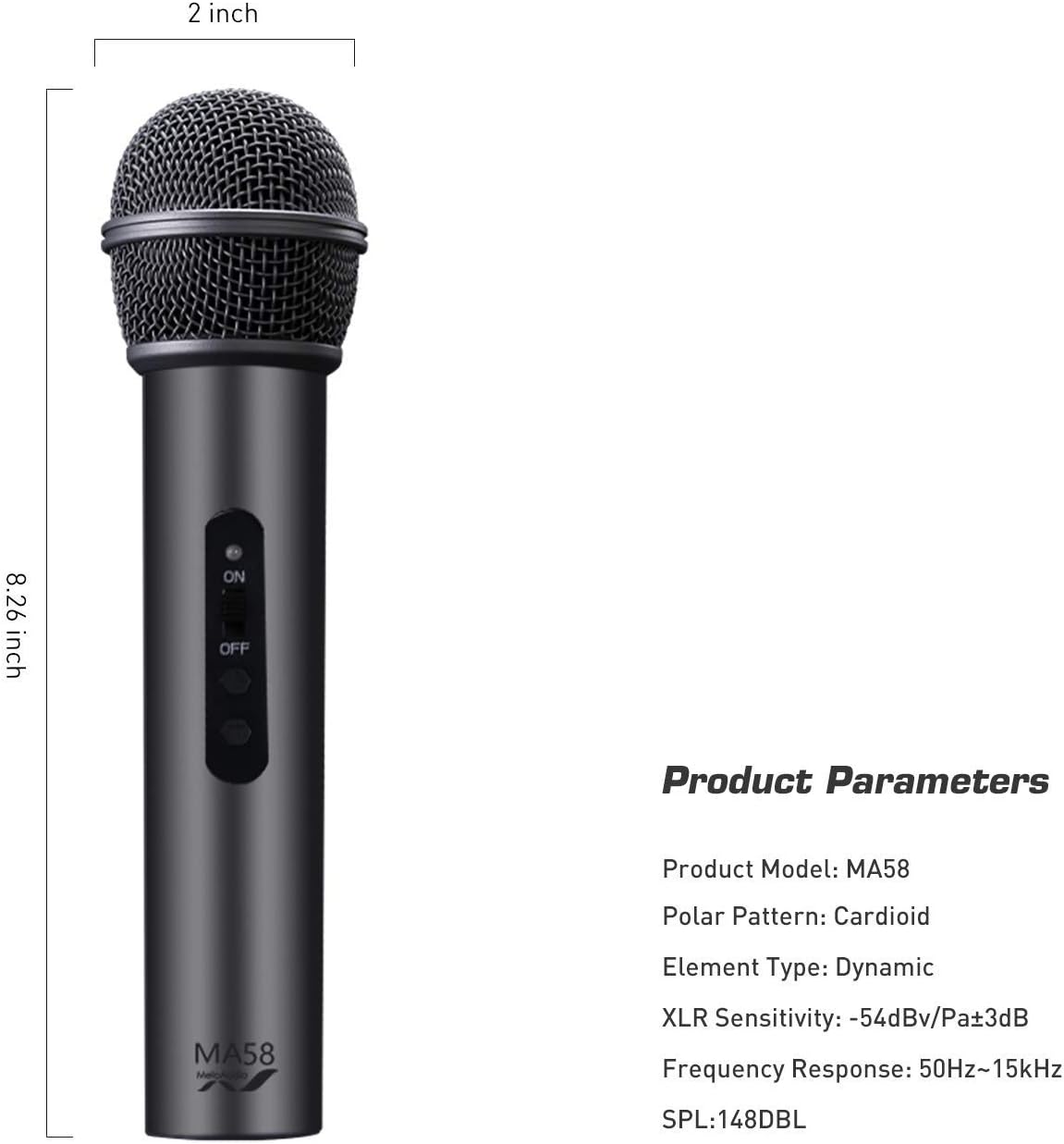 MeloAudio MA58 Handheld Cardioid Dynamic Vocal Microphone with ON/Off ...