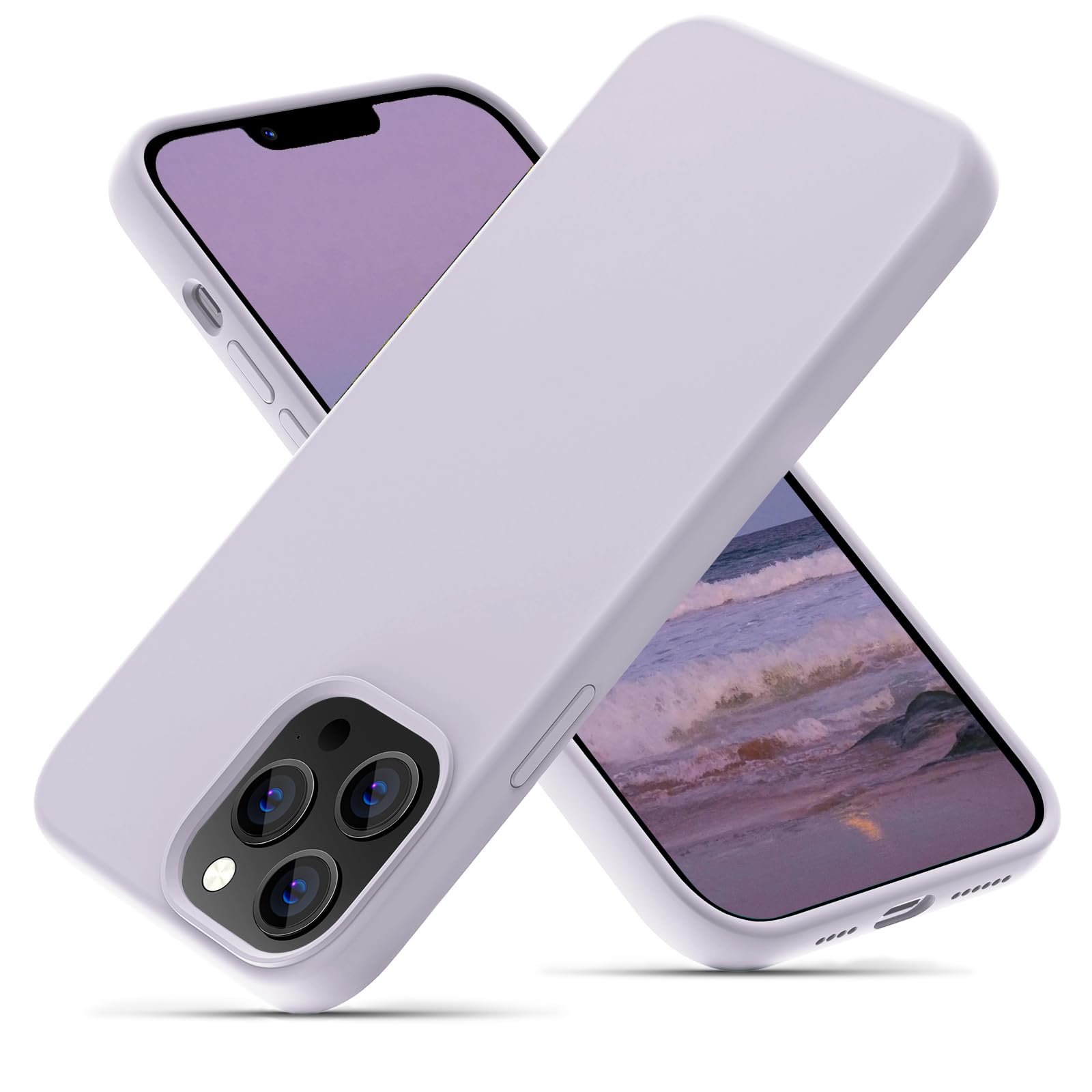 OIIAEE Silicone Case Designed for iPhone 13 Pro Max Case, Ultra Slim Shockproof Protective Liquid Silicone Phone Case with Soft Anti-Scratch Microfiber Lining, 6.7 inch, Morandi Purple