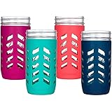 JarJackets Silicone Mason Jar Protector Sleeve - Fits 24oz (1.5 pint) Wide-Mouth Jars | Package of 4 (Multicolor)