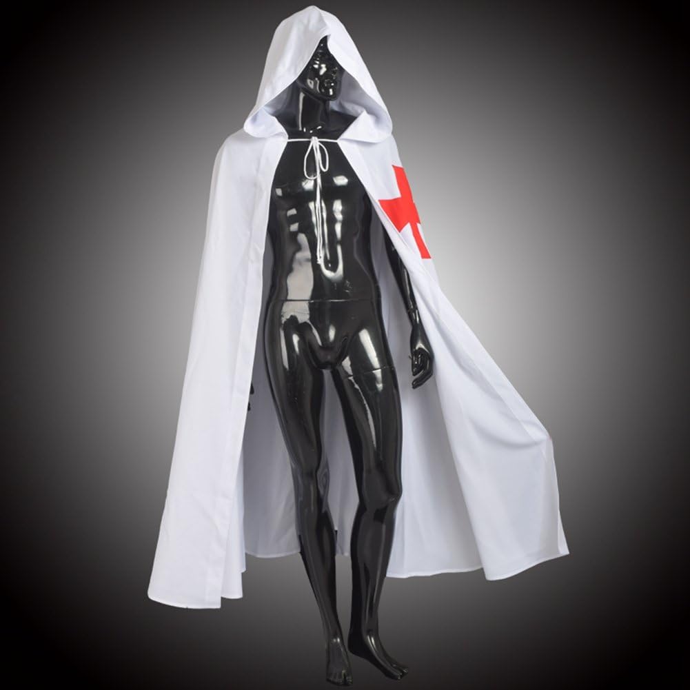 BLESSUME Medieval Knights Costume Cape Medieval Cloak with Cross (Templar Knight), White 1 - Image 3